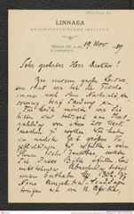 Nachlass Franz Steindachner, Brief von August Müller an Franz Steindachner (19.11.1889), Inv.Nr. 356.03, Seite 1